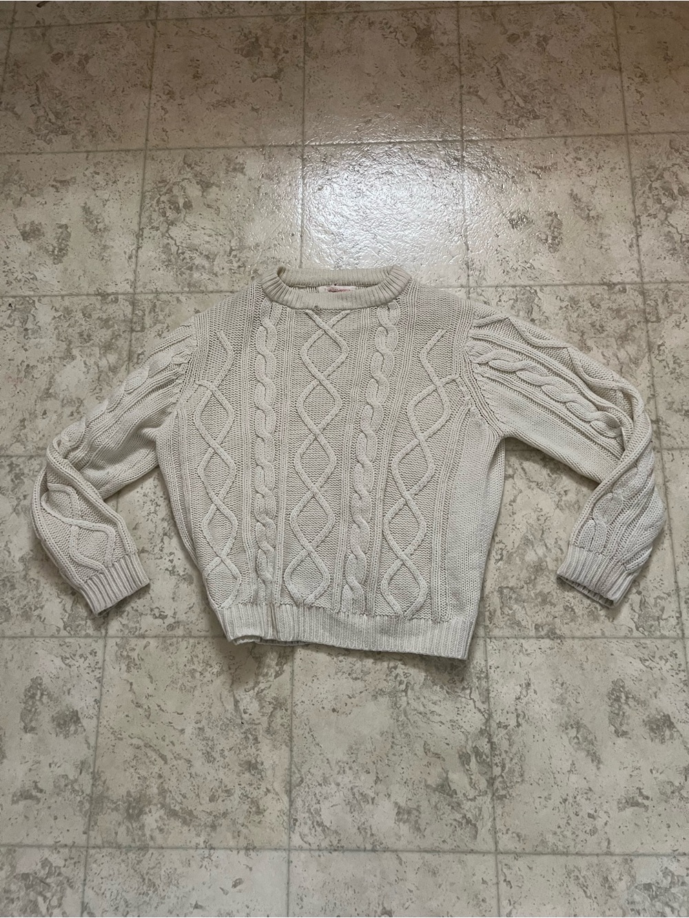 Vintage 70’s Cream Cable Knit Crewneck Oversized Sweater - Size medium